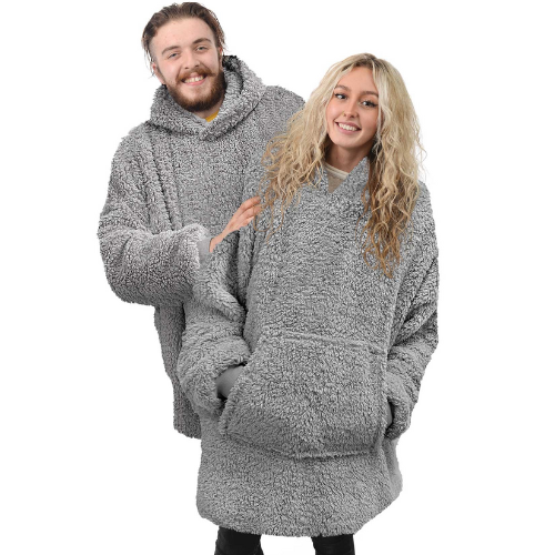 A grey teddy bear material oversized hoodie